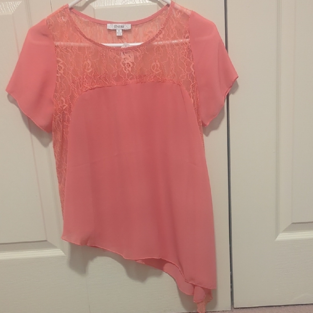 Women's Coral Lace Asymmetrical Blouse